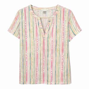 Christopher & Banks Popover Womens Med Multicolor Rainbow Short Sleeve Colorful
